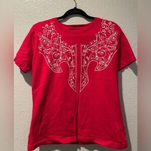 Grand Ole Opry Western Front & Back Filagree Guitar Red tee L
